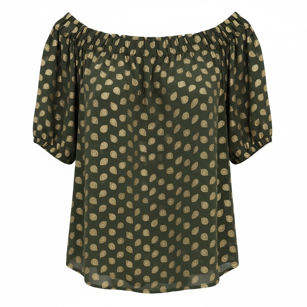 Michael Kors Green and Gold Patterned Blouse